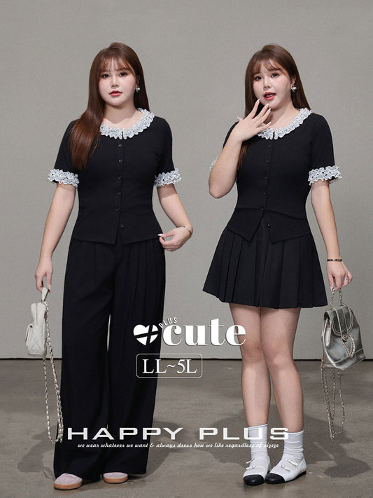 大きいサイズ レディース ドット柄レーストリム半袖トップス LL 3L 4L 5L