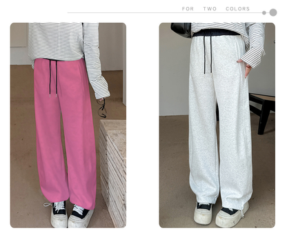 大きいサイズ レディース ニットコントラストウエストバンドストレートカジュアルパンツ LL 3L 4L 5L