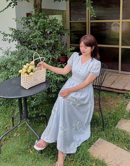 大きいサイズ レディース Vネック花柄レースウエストスパンコール刺繍ワンピース LL 3L 4L 5L