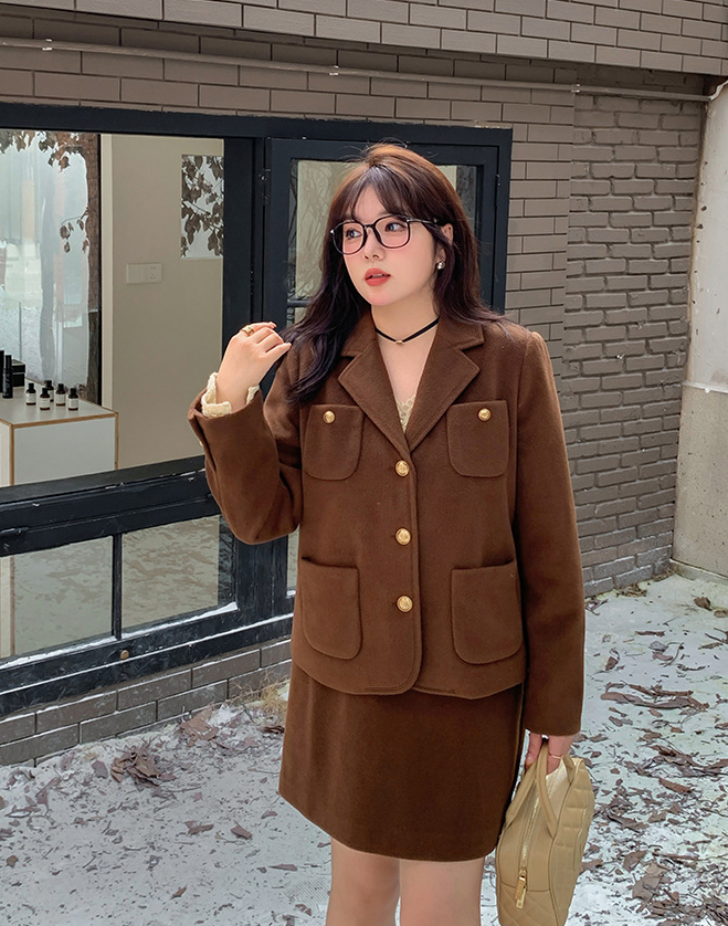 大きいサイズ レディース エレガント厚手セットアップスーツ（ジャケット+スカート） LL 3L 4L 5L