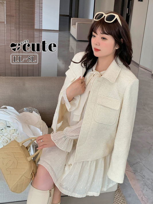 大きいサイズ レディース 厚手ミルキーホワイトショートジャケット LL 3L 4L 5L