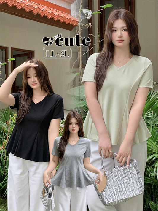 大きいサイズ レディース Vネックフィッシュテールカットソー（3色） LL 3L 4L 5L