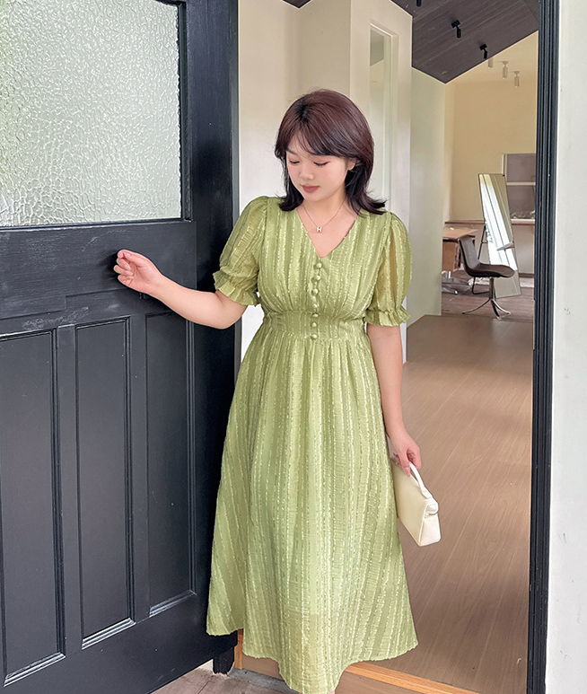 大きいサイズ レディース Vネックフリルシフォンプリーツワンピース LL 3L 4L 5L