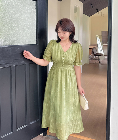 大きいサイズ レディース Vネックフリルシフォンプリーツワンピース LL 3L 4L 5L