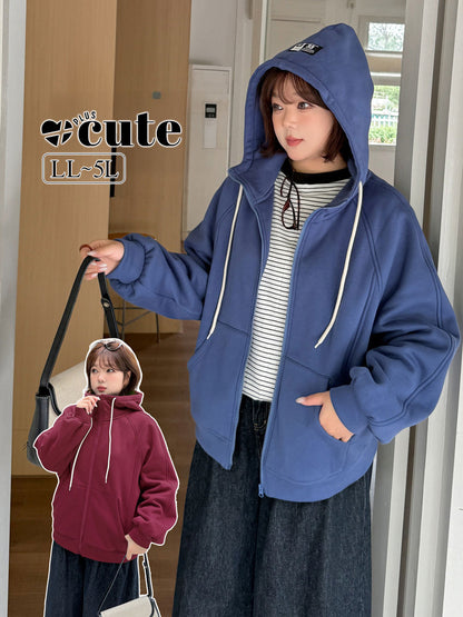 大きいサイズ レディース フードタグ付き裏地フリースニットスウェットパーカー LL 3L 4L 5L