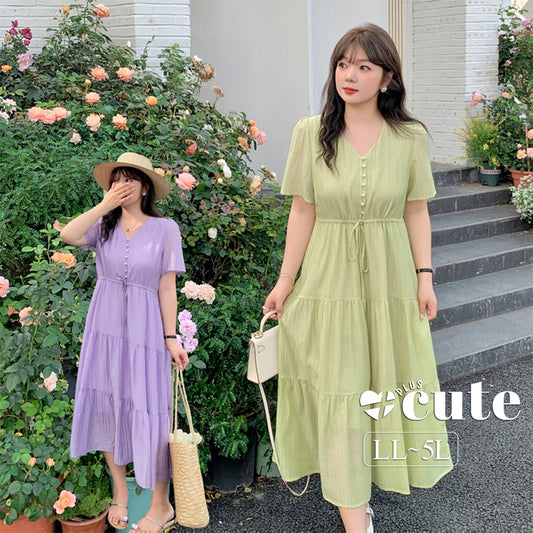 大きいサイズ レディース Vネックジャガードロングワンピース LL 3L 4L 5L