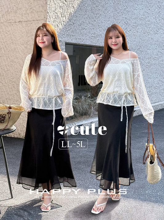 大きいサイズ レディース セットアップ（透かし編みニット＋ダブルレイヤーマキシスカート(別売)） LL 3L 4L 5L