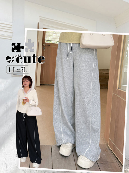 大きいサイズ レディース 裏起毛配色パイピングカジュアルパンツ LL 3L 4L 5L