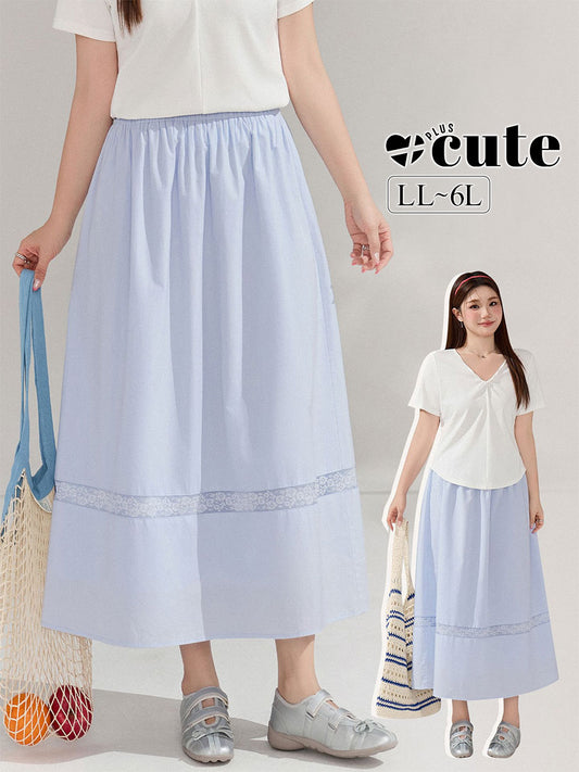 大きいサイズ レディース レースパッチワークライトブルースカート LL 3L 4L 5L 6L