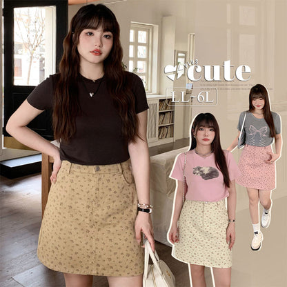 大きいサイズ レディース 小花柄ハイウエストAラインミニスカート LL 3L 4L 5L 6L