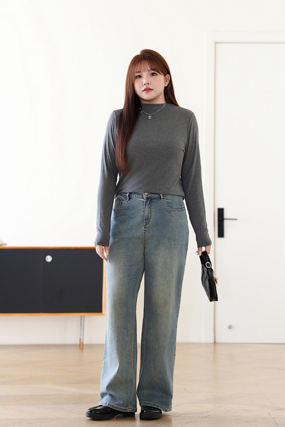 大きいサイズ レディース ハイネック長袖スタイリッシュインナーシャツ LL 3L 4L 5L