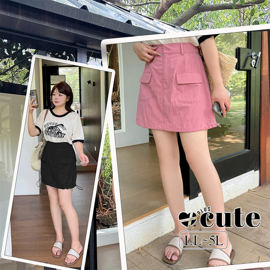大きいサイズ レディース ドローストリング付きワークウェアスタイルミニスカート LL 3L 4L 5L