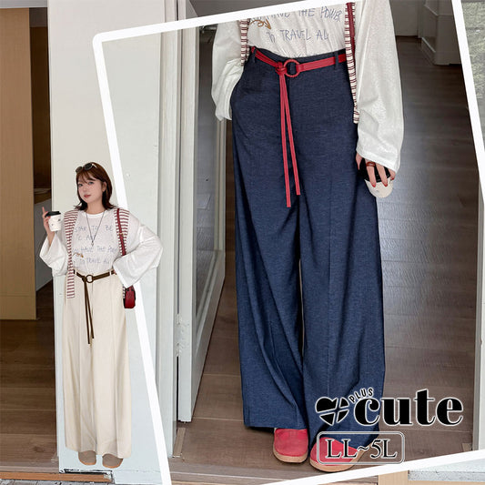 大きいサイズ レディース ストレートハイウエストレッグパンツ（ベルト別売） LL 3L 4L 5L