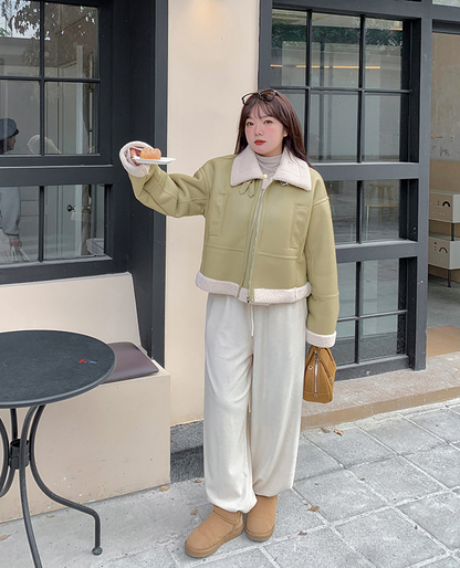 大きいサイズ レディース フリースラペルクラシックPUレザーライダースジャケット LL 3L 4L 5L