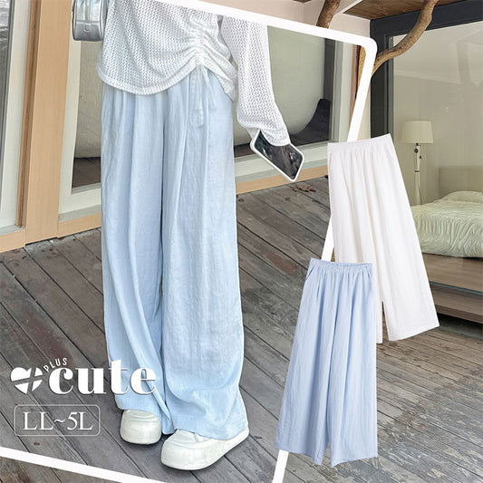 大きいサイズ レディース アイスクリームカラーワイドレッグカジュアルパンツ LL 3L 4L 5L