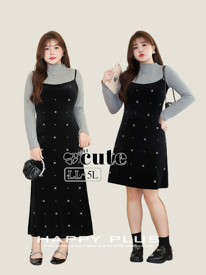 大きいサイズ レディース インナートップス+ベルベットキャミソールワンピース（ショート/ロング） LL 3L 4L 5L