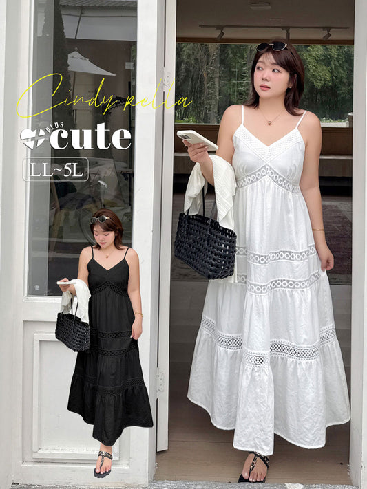 大きいサイズ レディース 透かしレースキャミソールマキシワンピース LL 3L 4L 5L