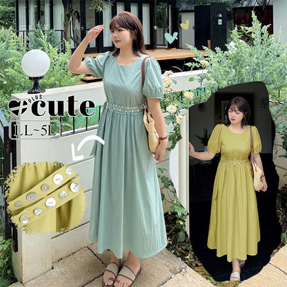 大きいサイズ レディース ラウンドネックダブルベルトカジュアルワンピース LL 3L 4L 5L