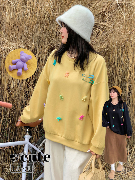 大きいサイズ レディース ベアー飾りルーズスウェットシャツトレーナー LL 3L 4L 5L