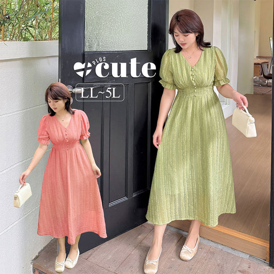 大きいサイズ レディース Vネックフリルシフォンプリーツワンピース LL 3L 4L 5L