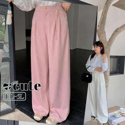 大きいサイズ レディース チャイナデザインジャカードストレートパンツ LL 3L 4L 5L