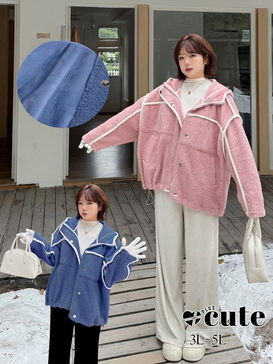 大きいサイズ レディース パイピングデザインボアフリースジャケット 3L 4L 5L