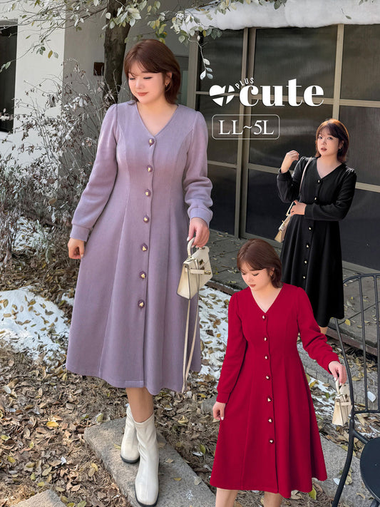 大きいサイズ レディース VネックボタンダウンAラインワンピース LL 3L 4L 5L