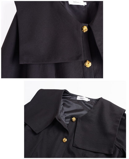 大きいサイズ レディース ビックラペルボタンダウンブラックワンピース（ベルト別売） LL 3L 4L 5L