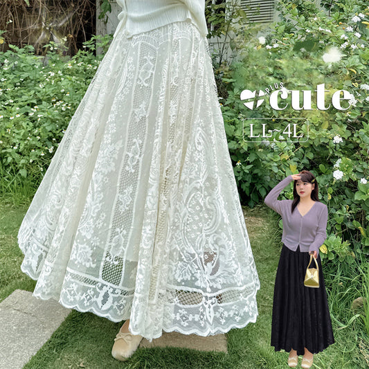大きいサイズ レディース フレンチレトロハイウエストレーススカート LL 3L 4L