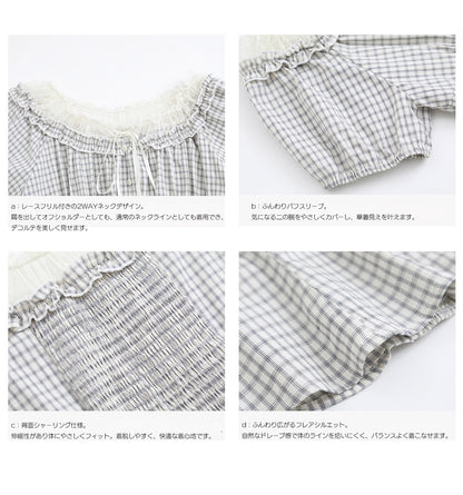 大きいサイズ レディース レースフリルオフショルチェックセットアップ LL 3L 4L 5L 6L
