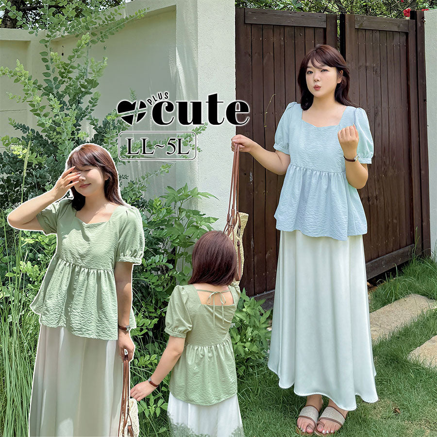 大きいサイズ レディース レースアップフリルベビードールブラウス LL 3L 4L 5L