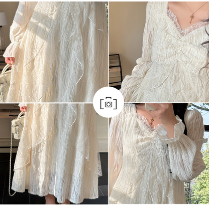 大きいサイズ レディース スパンコールチュールレースフェアリーワンピース LL 3L 4L 5L