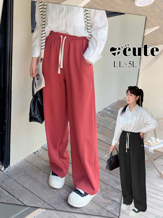 大きいサイズ レディース ハイウエストニットカジュアルストレートパンツ LL 3L 4L 5L