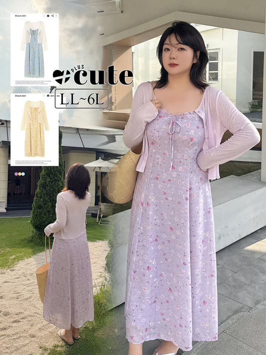 大きいサイズ レディース シアーカーディガン付き花柄ワンピース LL 3L 4L 5L 6L