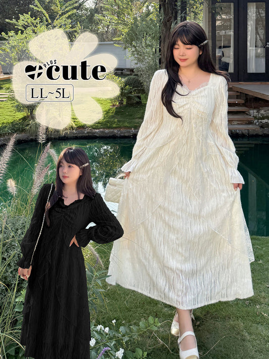 大きいサイズ レディース スパンコールチュールレースフェアリーワンピース LL 3L 4L 5L