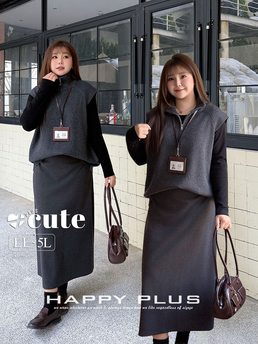 大きいサイズ レディース セットアップ（ニットベスト+ブラックシャツ+スカート別売）LL 3L 4L 5L