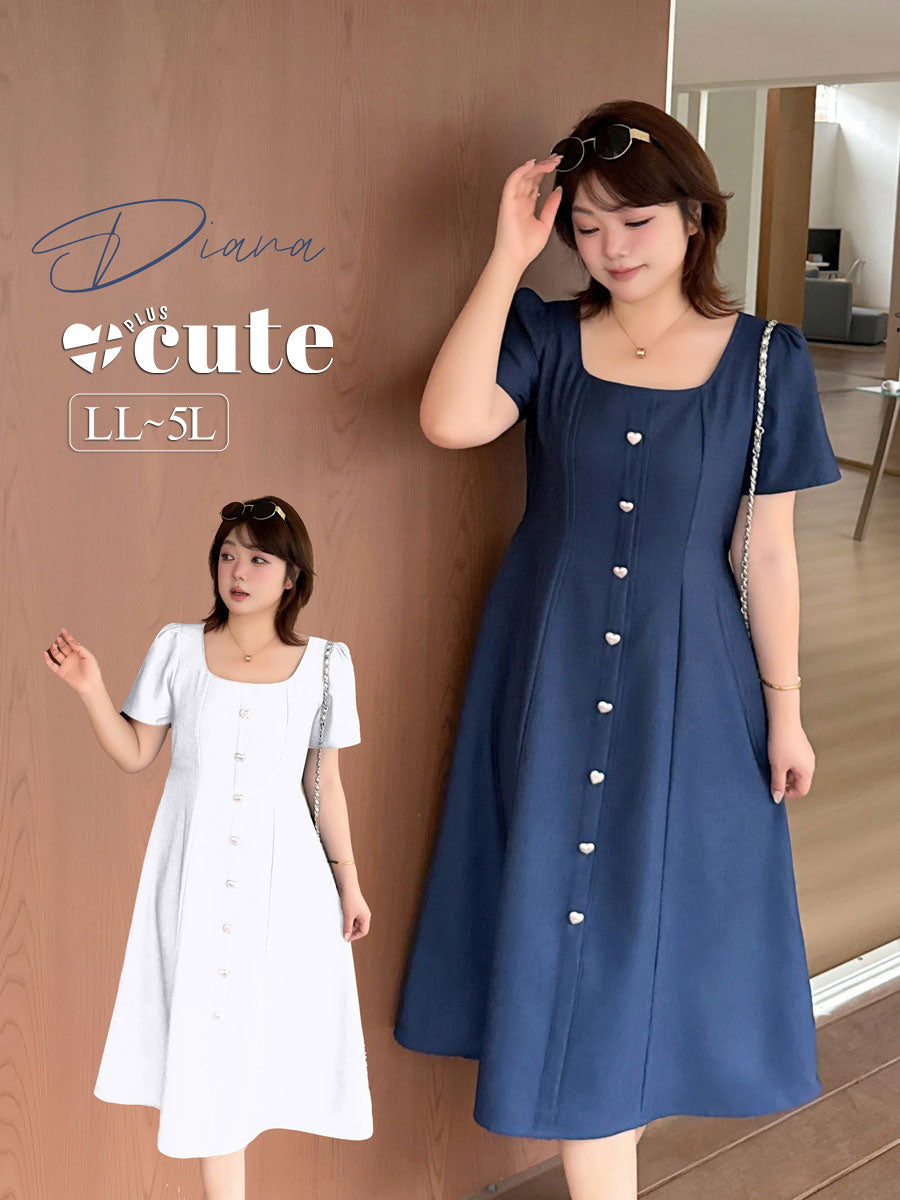 大きいサイズ レディース スクエアネックハートボタンワンピース LL 3L 4L 5L