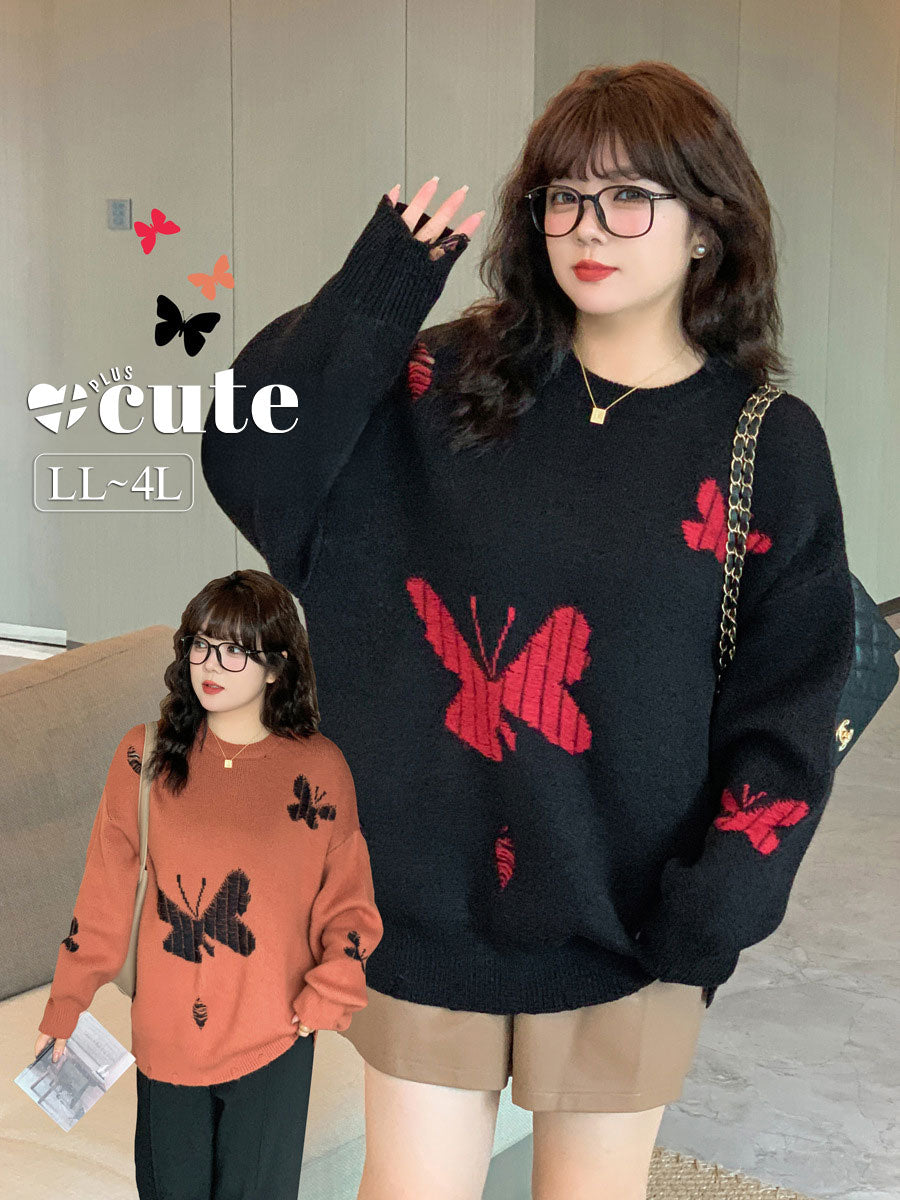 大きいサイズ  レディース モダン キュート あひる ニット フリーサイズ L〜5XL相当 LL 2L 3L 4L 秋冬 トップス 長袖 大きいサイズ レディース モダン キュート あひる ニット