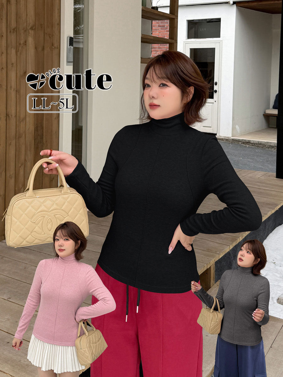 大きいサイズ レディース フロントラインタートルネック起毛ニットインナー LL 3L 4L 5L