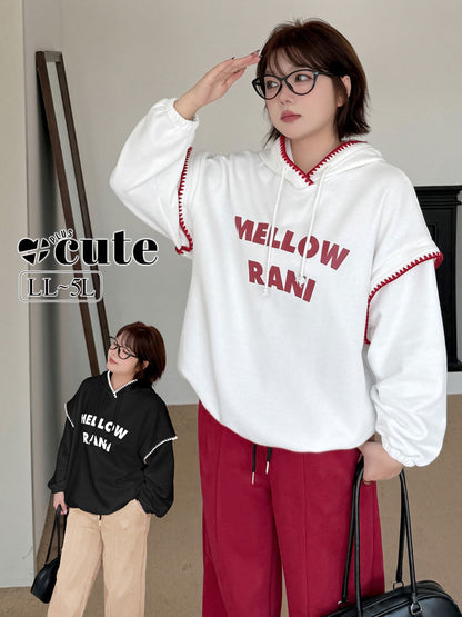 大きいサイズ レディース フード付きコントラストステッチスウェットシャツパーカー LL 3L 4L 5L