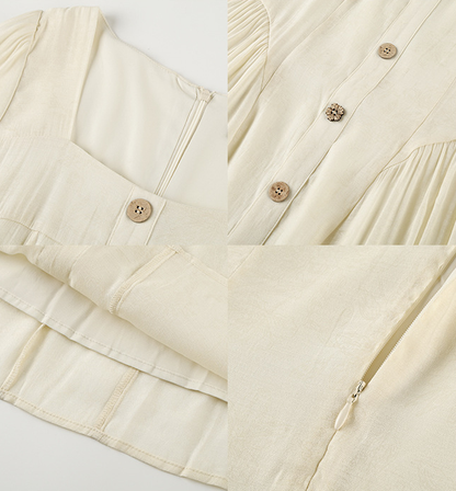 大きいサイズ レディース スクエアネック木目フラワーボタンマキシワンピース LL 3L 4L 5L