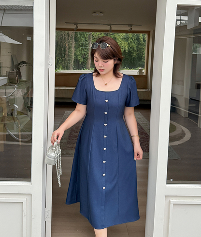 大きいサイズ レディース スクエアネックハートボタンワンピース LL 3L 4L 5L