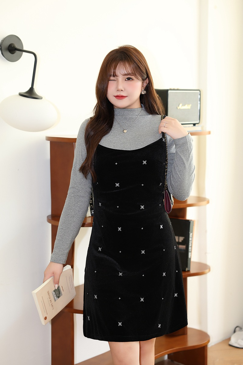 大きいサイズ レディース インナートップス+ベルベットキャミソールワンピース（ショート/ロング） LL 3L 4L 5L