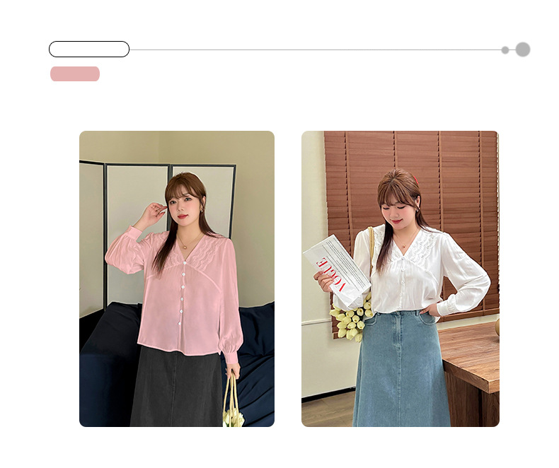 大きいサイズ レディース Vネックレースエレガントシャツブラウス LL 3L 4L 5L