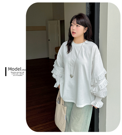 大きいサイズ レディース レースフリルカジュアルスウェットシャツ LL 3L 4L 5L