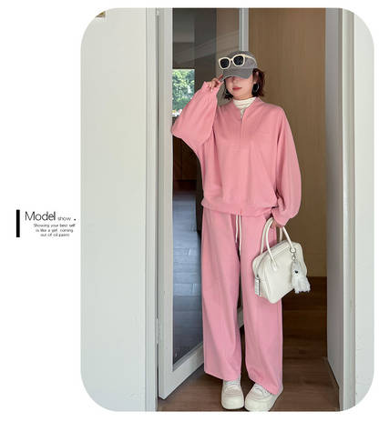 大きいサイズ レディース コットンニットカジュアルツーピーススウェットセットアップ 3L 4L 5L