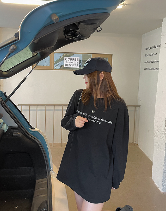 大きいサイズ レディース ハートチャームラウンドネックプリント長袖スウェットTシャツ LL 3L 4L 5L