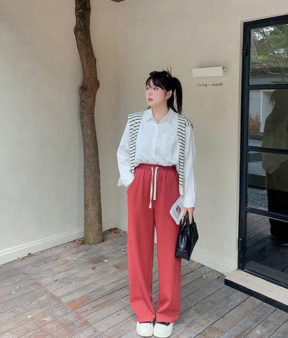 大きいサイズ レディース ハイウエストニットカジュアルストレートパンツ LL 3L 4L 5L