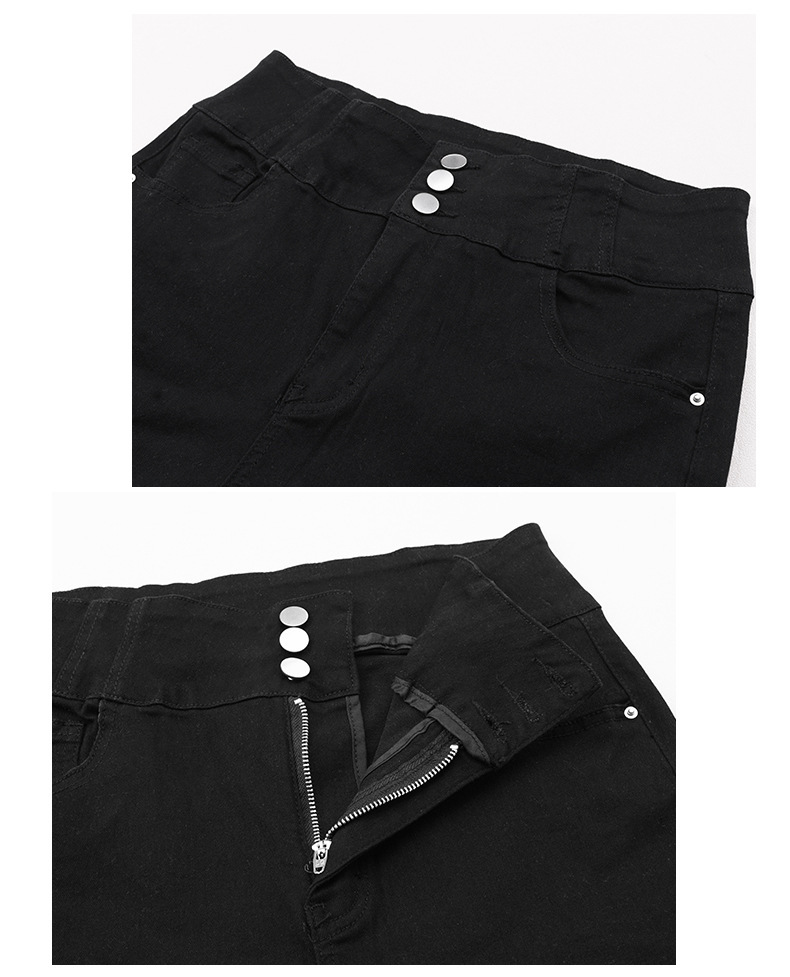 大きいサイズ レディース ハイウエストタイトブラック厚手デニムパンツ LL 3L 4L 5L