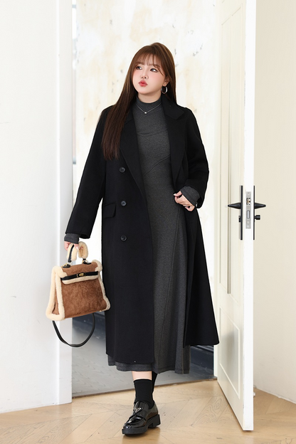 大きいサイズ レディース セミハイネックニットフェイクツーピースワンピース LL 3L 4L 5L